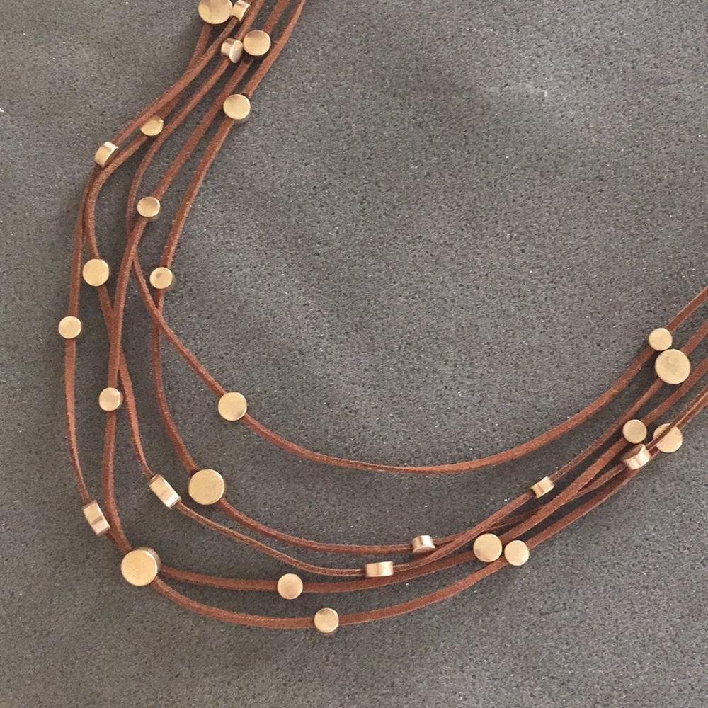 Brown Suede and Gold Necklace
